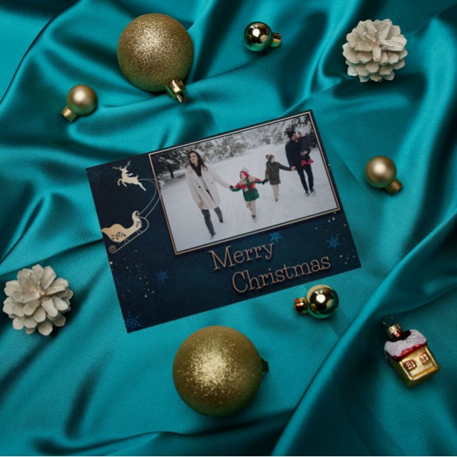 Blue Starry Night Family Photo Christmas Card (Creator Uploaded)