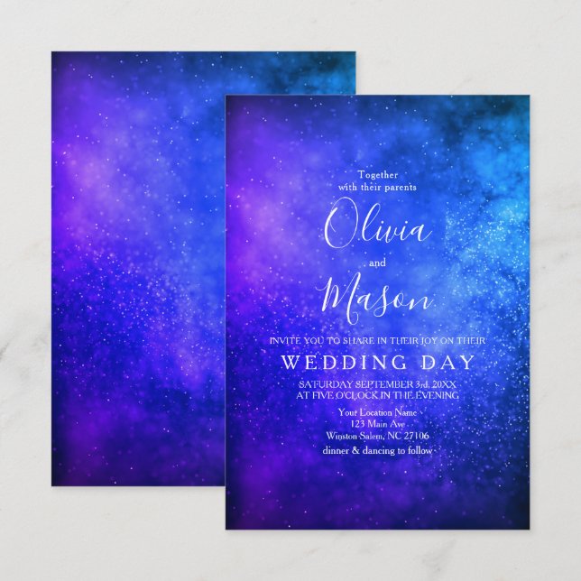 Blue Starry Night Formal Wedding Invitation (Front/Back)