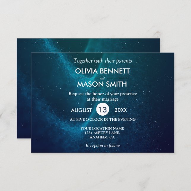 Blue Starry Night Formal Wedding Invitation (Front/Back)