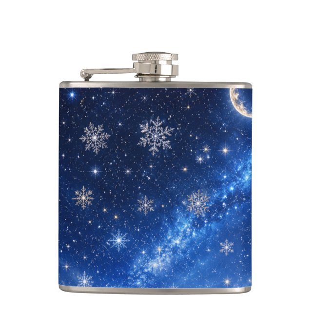 BLUE STARRY NIGHT SKY |  CELESTIAL WATER BOTTLE HIP FLASK (Front)