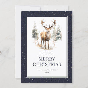 Blue Starry Night Watercolor Merry Christmas Card