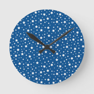 Blue Starry Sky White Stars Pretty Starlight Night Round Clock