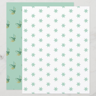Blue Stars and Leaves Scrapbook Paper Sheet