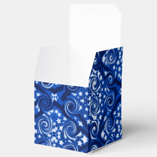 Blue Stars and Swirls Pattern Cube Favour Box (Opened)