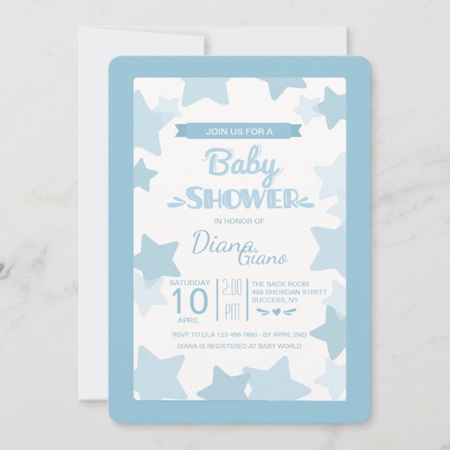 Blue Stars Baby Shower Invitation (Front)
