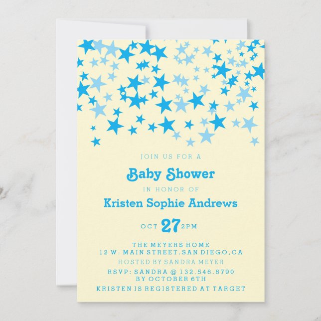 Blue Stars Baby Shower Sprinkle Invitation (Front)