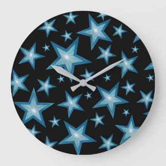Blue Stars clock round black