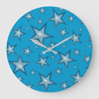 Blue Stars clock round blue