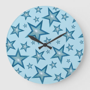 Blue Stars clock round pale blue