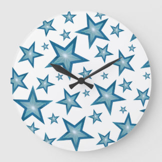 Blue Stars clock round white