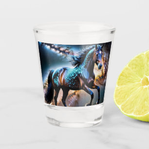 Blue Stars Galaxy Horse Shot Glass