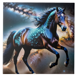 Blue Stars Galaxy Horse Tile
