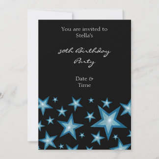 Blue Stars invitation vertical black