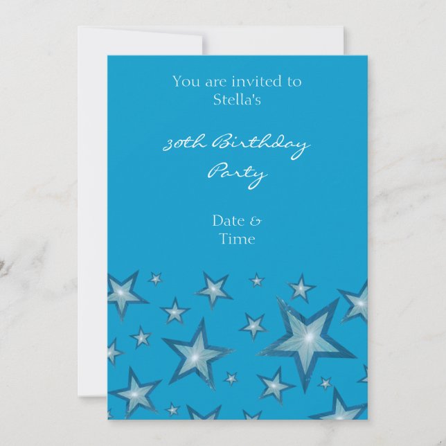 Blue Stars invitation vertical blue (Front)
