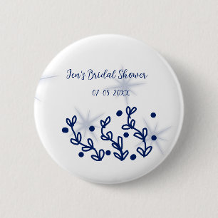 Blue stars leaves royal luxury bridal shower 6 cm round badge