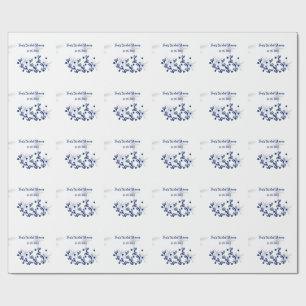 Blue stars leaves royal luxury bridal shower wrapping paper
