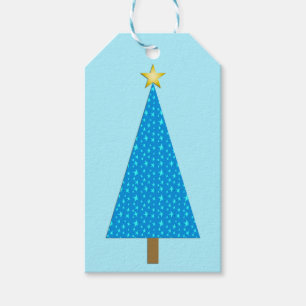 Blue stars modern Christmas tree Gift Tags