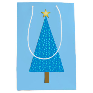 Blue stars modern Christmas tree Medium Gift Bag