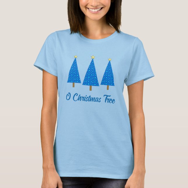 Blue stars modern Christmas tree T-Shirt (Front)
