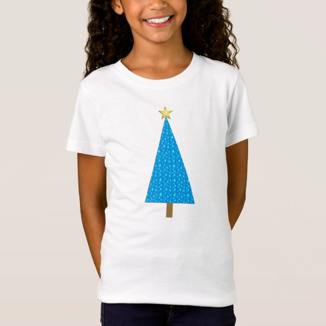 Blue stars modern Christmas tree T-Shirt (Front)