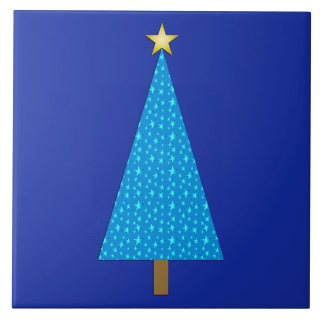 Blue stars modern Christmas tree Tile (Front)