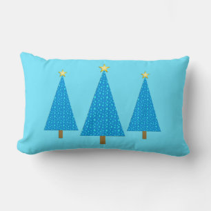 Blue stars modern Christmas trees Lumbar Pillow