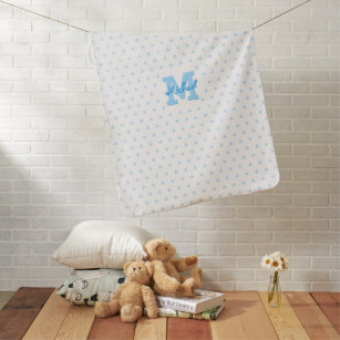 Blue Stars Monogrammed Warm Cosy Ultra Soft White Baby Blanket
