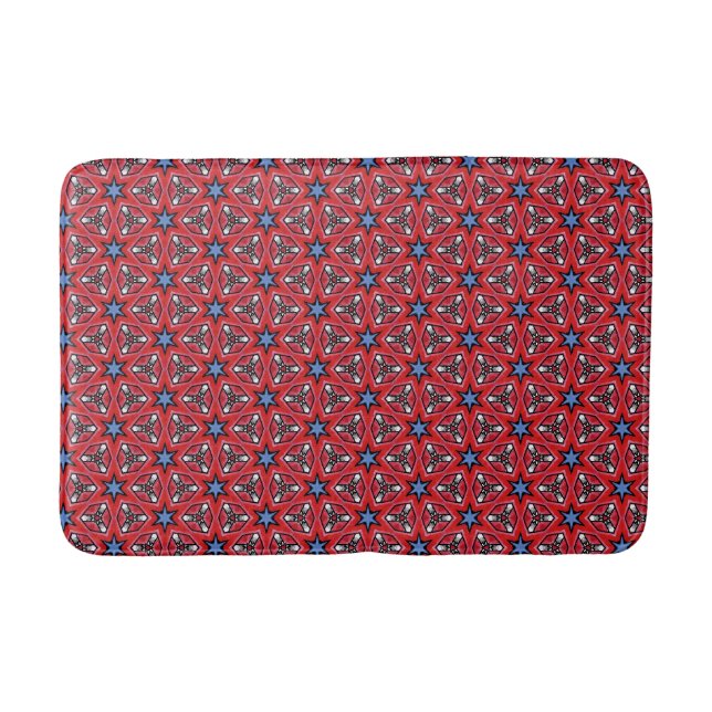 Blue stars On Red Bath Mat (Front)
