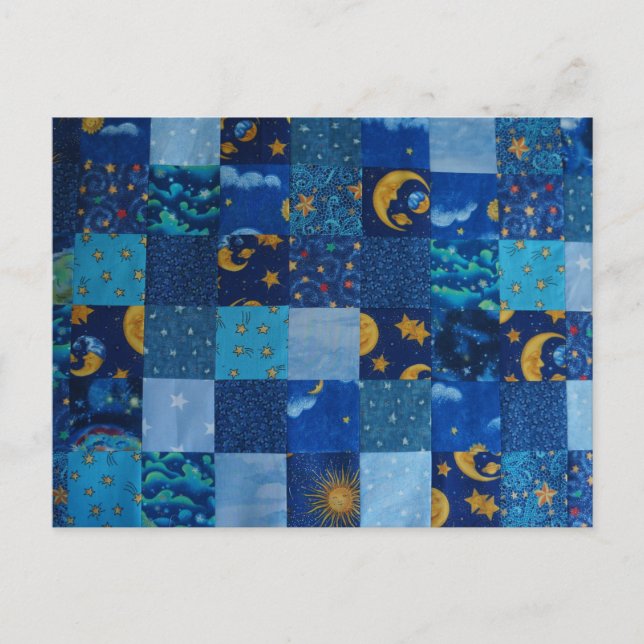 Blue Stars Patchwork Postcard (Front)