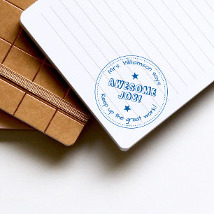 Blue Stars & Personalised  Awesome Job Teacher Self-inking Stamp