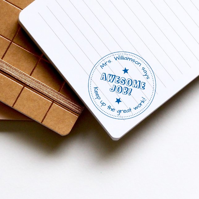 Blue Stars & Personalised  Awesome Job Teacher Self-inking Stamp (Creator Uploaded)