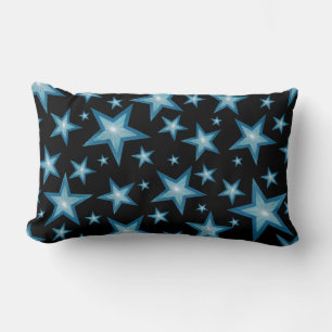 Blue Stars printed throw pillow lumbar black