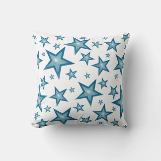 Blue Stars printed throw pillow square white