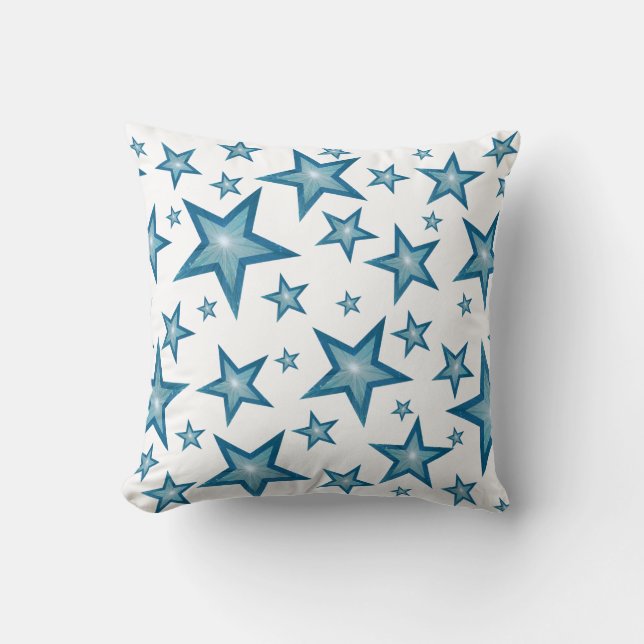 Blue Stars printed throw pillow square white (Front)