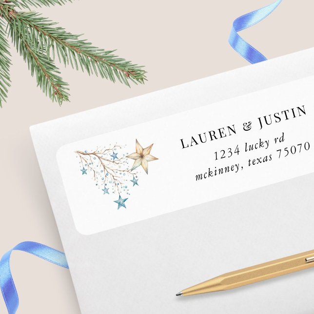Blue Stars Rustic Holiday Return Address Label (Creator Uploaded)