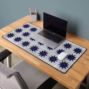 Blue stars & sparkly gold stars on silver paper desk mat