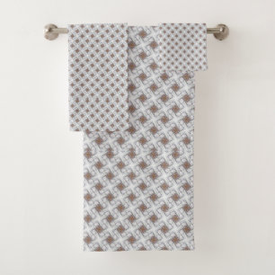 Blue Stars Tan Squares Latic Pattern Towel Set