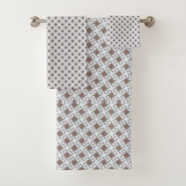 Blue Stars Tan Squares Latic Pattern Towel Set (Insitu)