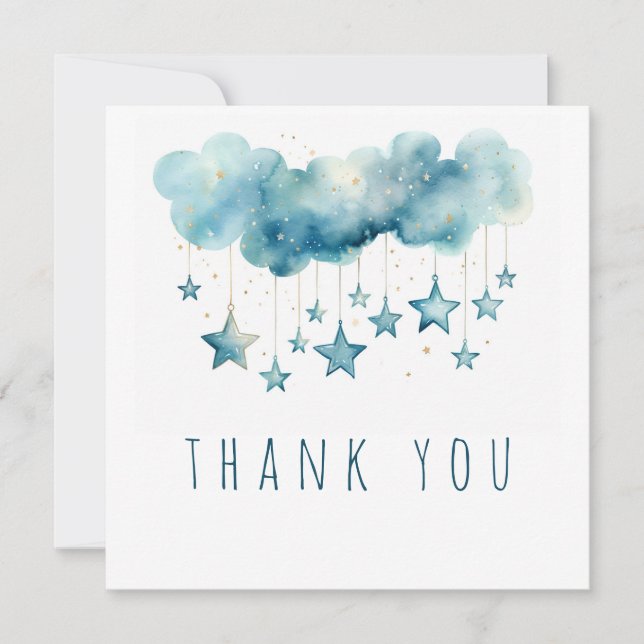Blue stars thank you flat square card (Front)