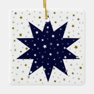 Blue stars & white stars & sparkly gold stars ceramic tree decoration
