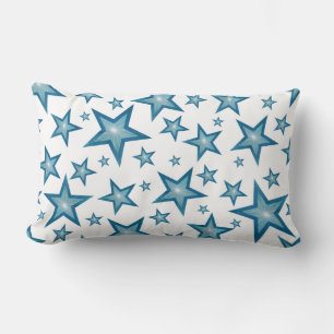 Blue Stars White 'Text' lumbar white Cushion