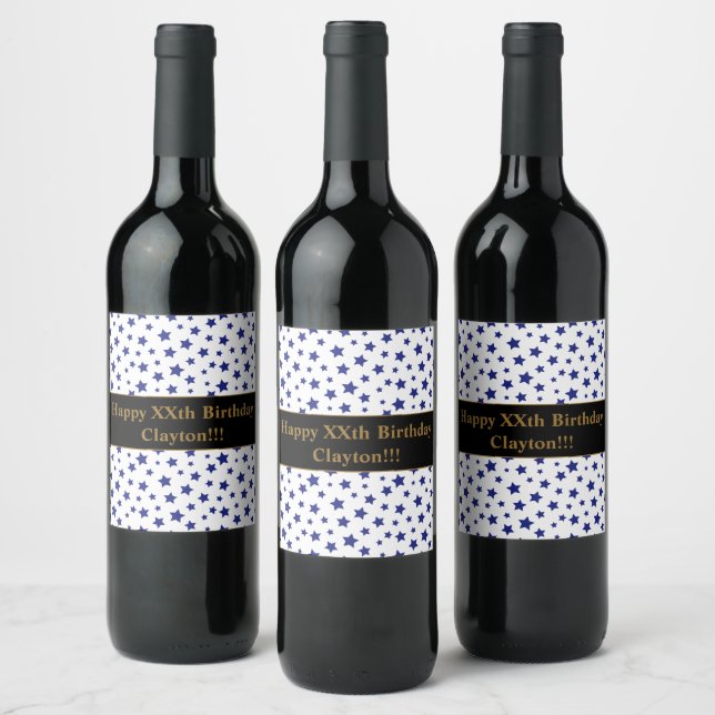 Blue Stars With Message Birthday Wine Label (Bottles)
