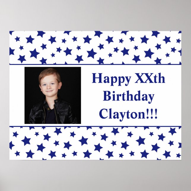 Blue Stars With Message Photo Birthday Poster (Front)
