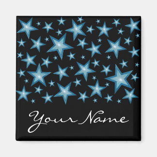 Blue Stars 'Your Name' fridge magnet square black