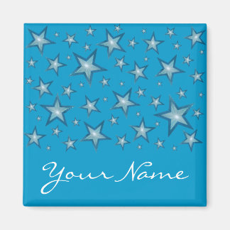 Blue Stars 'Your Name' fridge magnet square blue