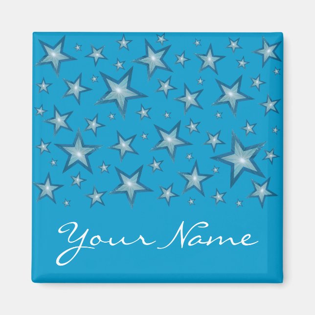 Blue Stars 'Your Name' fridge magnet square blue (Front)