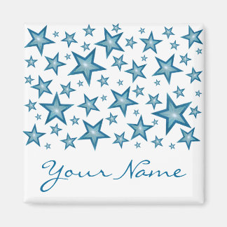 Blue Stars 'Your Name' fridge magnet square white