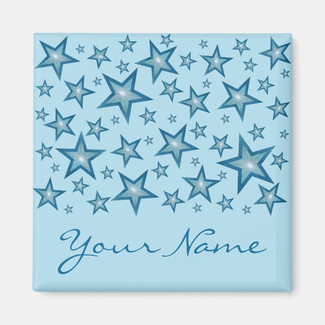 Blue Stars 'Your Name' magnet square pale blue (Front)