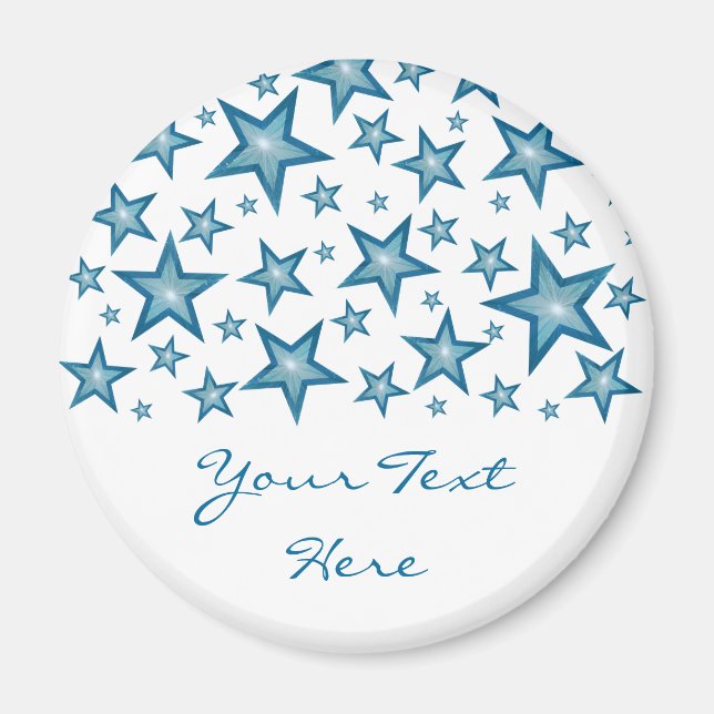 Blue Stars 'Your Text' fridge magnet white (Front)