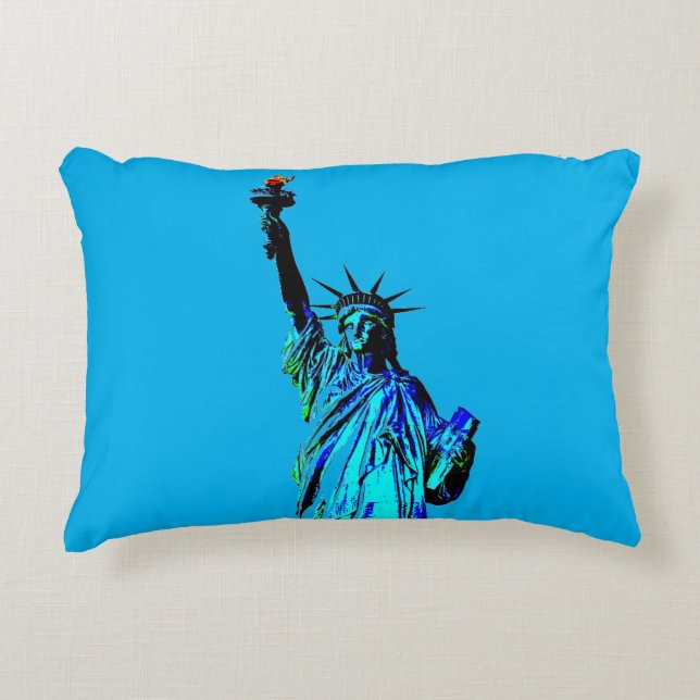 Blue Statue of Lady Liberty Decorative Cushion (Front)